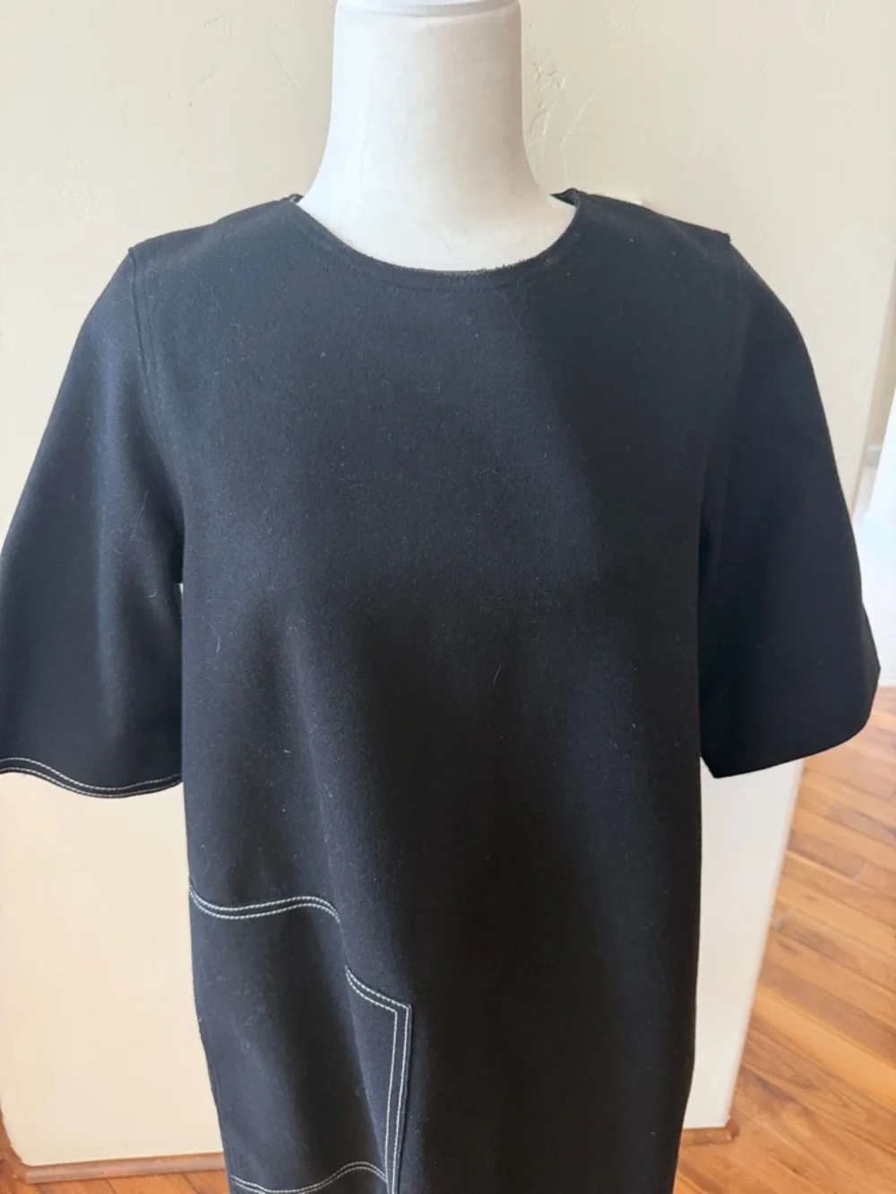 COS Black Mini Shift Dress with Contrast Stitching - Picture 2 of 8
